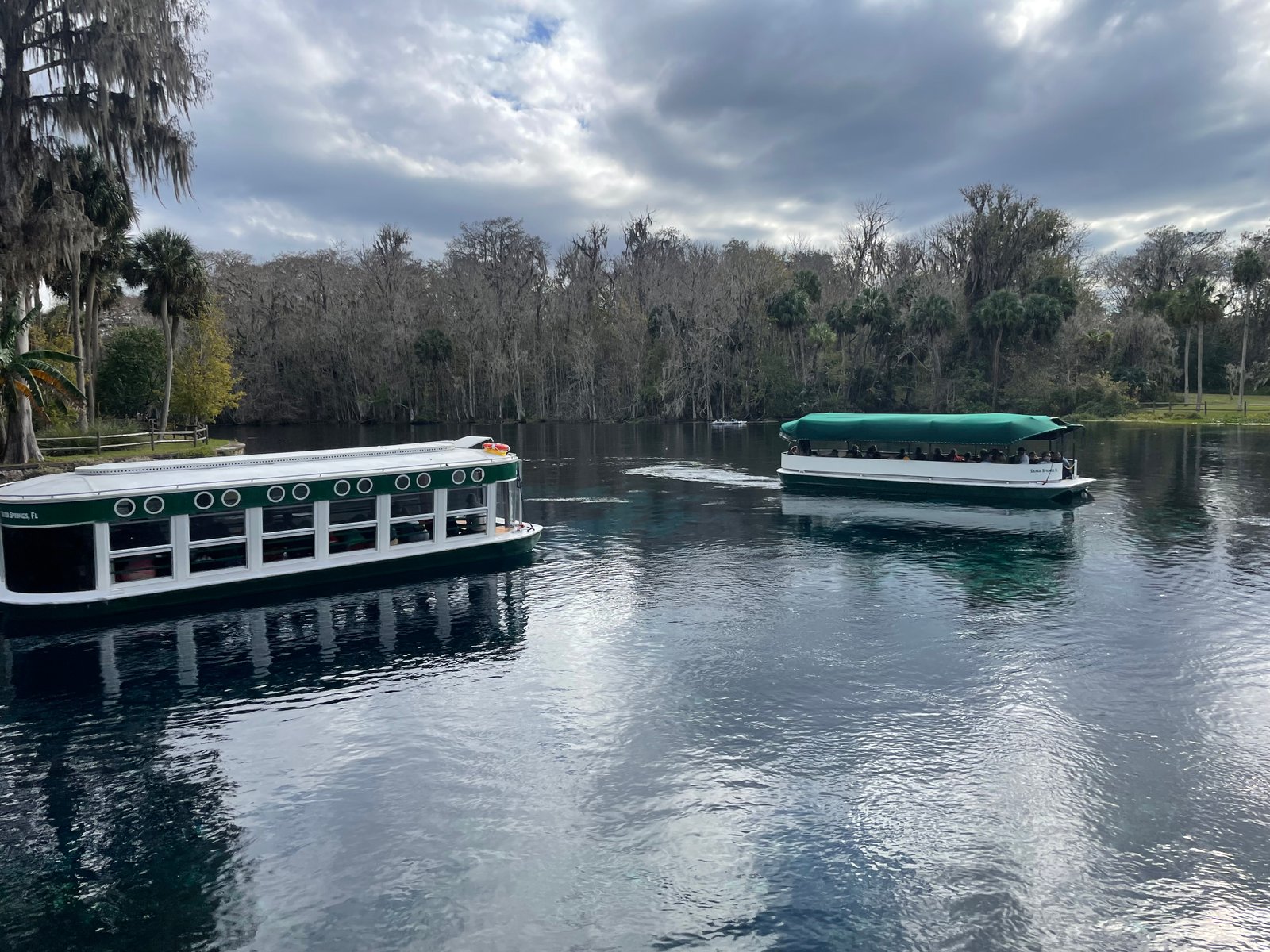 Glass bottom boats on the water at Silver Springs State Park in Ocala, Florida