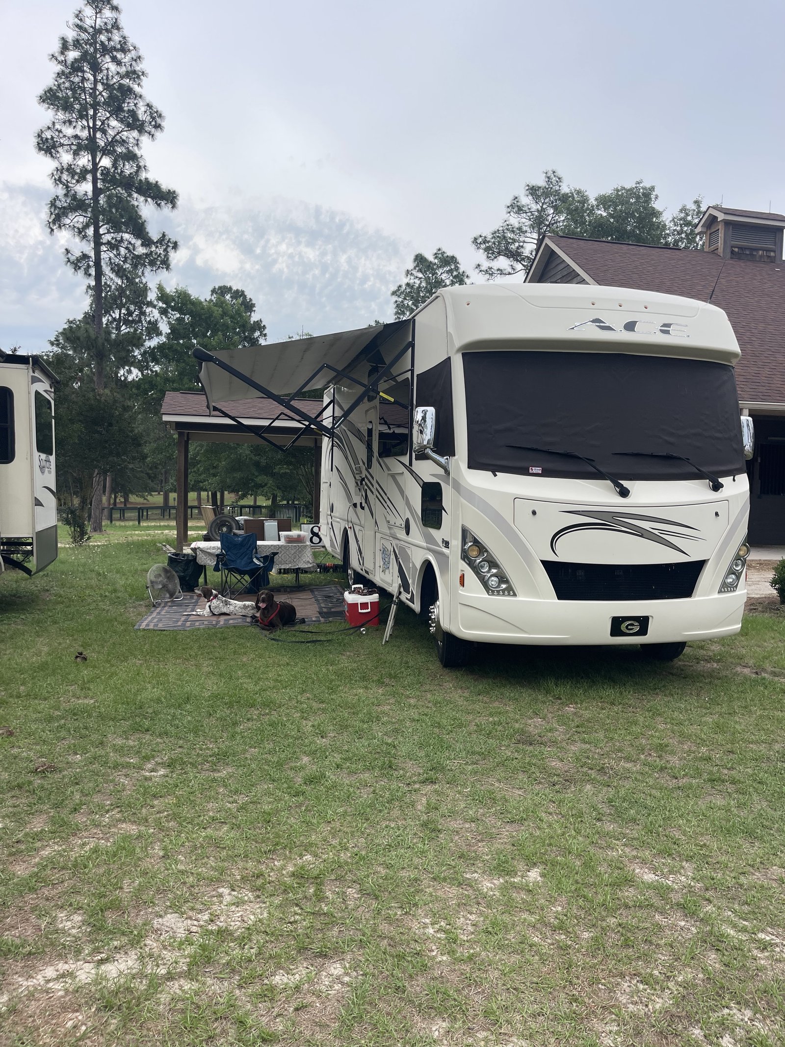 RV site on grass near the barns at Stable View Equestrian